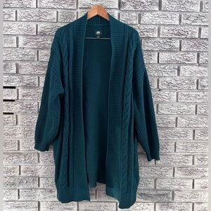 Roots Teal Oversized Chunky Cable Knit Cardigan with pockets